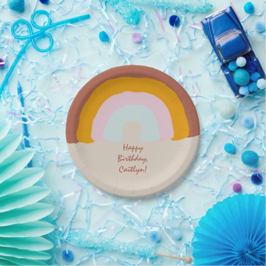 Retro Kleuren Regenboog Doodle Aangepaste Bericht Papieren Bordje (Feest)