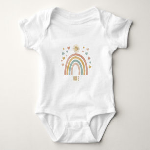 Retro Kleuren Regenboog en Zon Verjaardag Romper