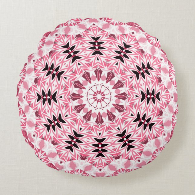 Retro-kleuren rond mandala roze kleuren rond rond kussen (Voorkant)