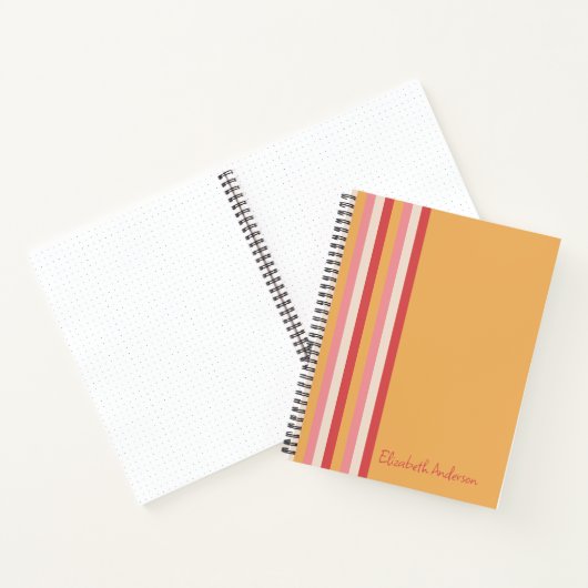 Retro Kleuren Sinaasappel Roze Gouden Strepen Meis Notitieboek (Binnen)