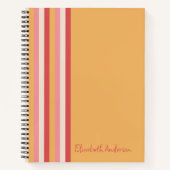 Retro Kleuren Sinaasappel Roze Gouden Strepen Meis Notitieboek (Voorkant)