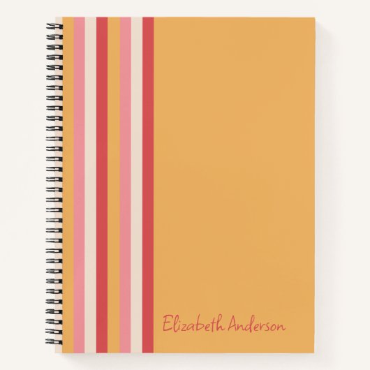 Retro Kleuren Sinaasappel Roze Gouden Strepen Meis Notitieboek (Voorkant)