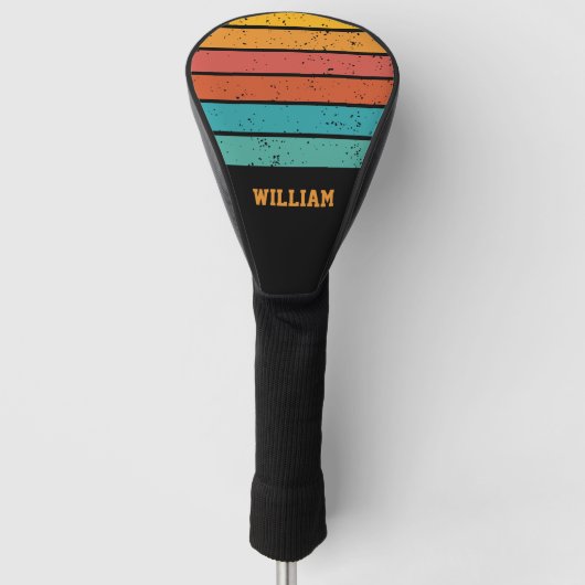 Retro kleuren & strepen gepersonaliseerd golfheadcover (Voorkant)