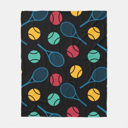 Retro kleuren tennis patroon zwart fleece deken (Voorkant)