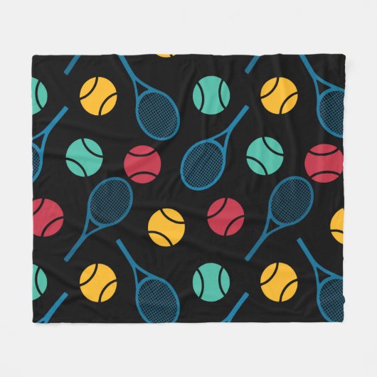 Retro kleuren tennis patroon zwart fleece deken (Voorkant (Horizontaal))