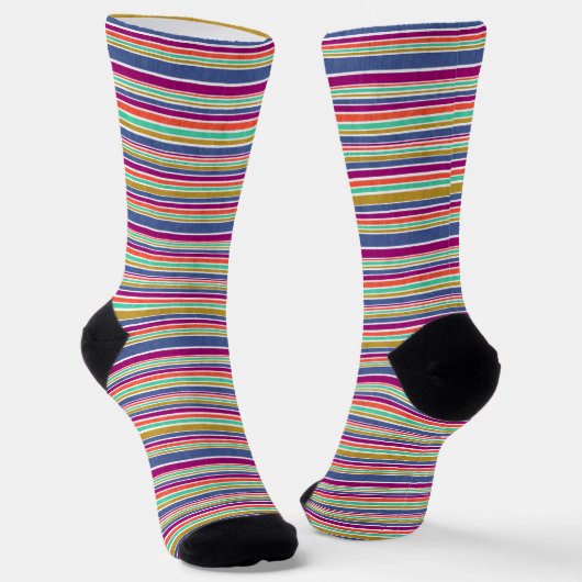 Retro Kleuren Textuur Look Strepen Sokken (Gebogen)