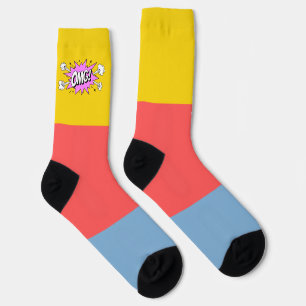 retro kleurenblok Blauw Roze Geel OMG Sokken