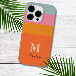 Retro Kleurenblokken Monogram Case-Mate iPhone 14 Pro Hoesje