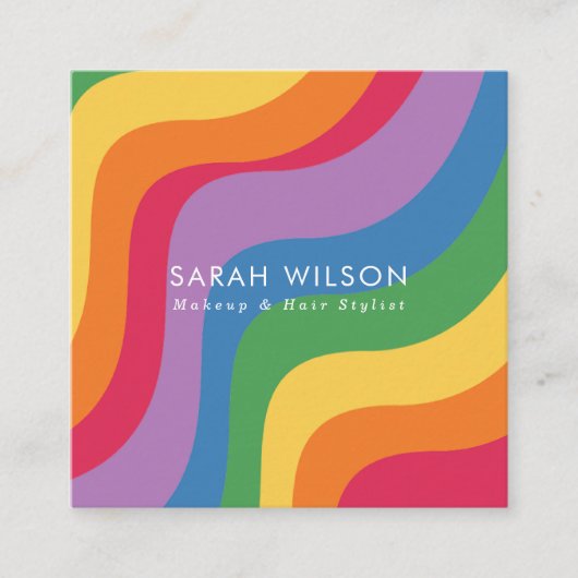 Retro Kleurgolf Minimalistische QR-code Vierkante Visitekaartje (Voorkant)