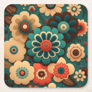  retro-kleurige bloemen kartonnen onderzetters