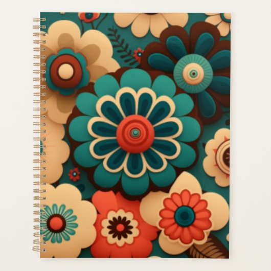 retro-kleurige bloemen planner (Voorkant)