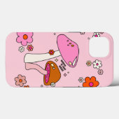 Retro-kleurige paddenstoelen en bloemen roze Case-Mate iPhone case (Achterkant (horizontaal))