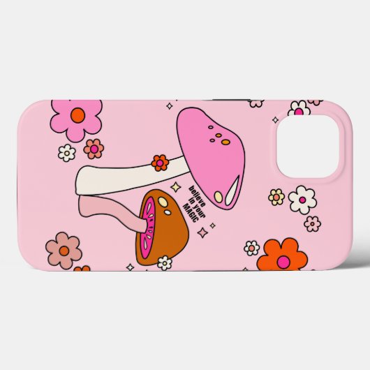 Retro-kleurige paddenstoelen en bloemen roze Case-Mate iPhone case (Achterkant (horizontaal))