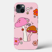 Retro-kleurige paddenstoelen en bloemen roze Case-Mate iPhone case (Achterkant)