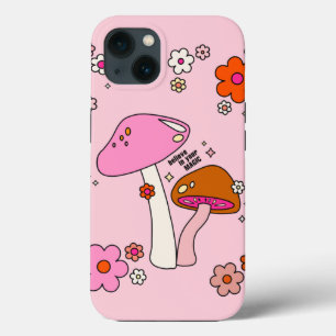 Retro-kleurige paddenstoelen en bloemen roze Case-Mate iPhone case