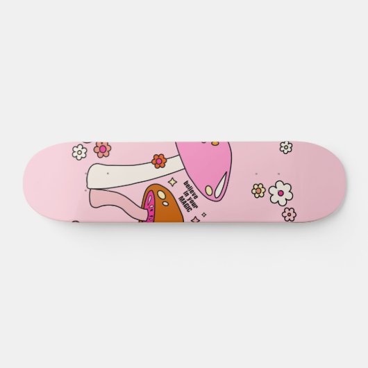 Retro-kleurige paddenstoelen en bloemen roze persoonlijk skateboard (Horizontaal)