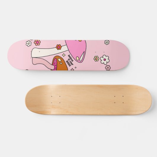 Retro-kleurige paddenstoelen en bloemen roze persoonlijk skateboard (Horizontaal)