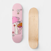 Retro-kleurige paddenstoelen en bloemen roze persoonlijk skateboard (Voorkant)