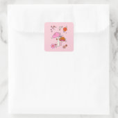 Retro-kleurige paddenstoelen en bloemen roze vierkante sticker (Tas)