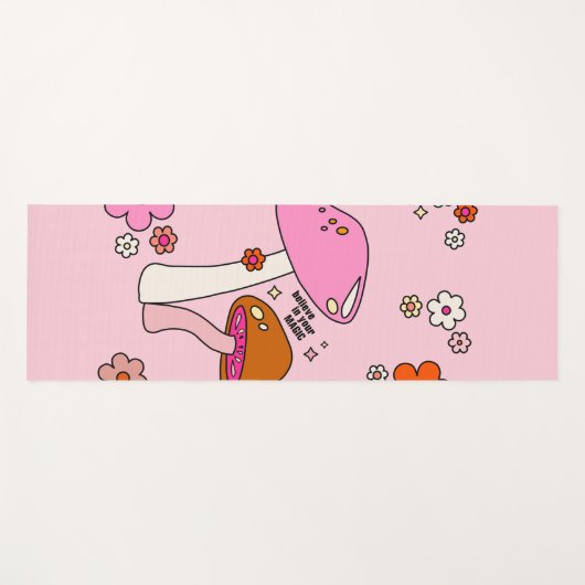 Retro-kleurige paddenstoelen en bloemen roze yogamat (Voorkant (horizontaal))