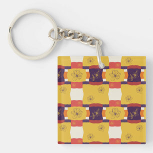 Retro kleurpatroon met bloemen sleutelhanger
