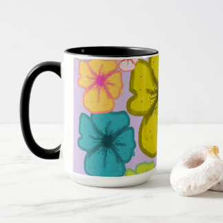 Retro Kleurrijk Bloemmotief Zwarte Twee-Tons Mok