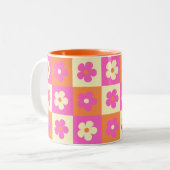 Retro Kleurrijk Boheems Bloemen Patroon Tweekleurige Koffiemok (Voorkant links)