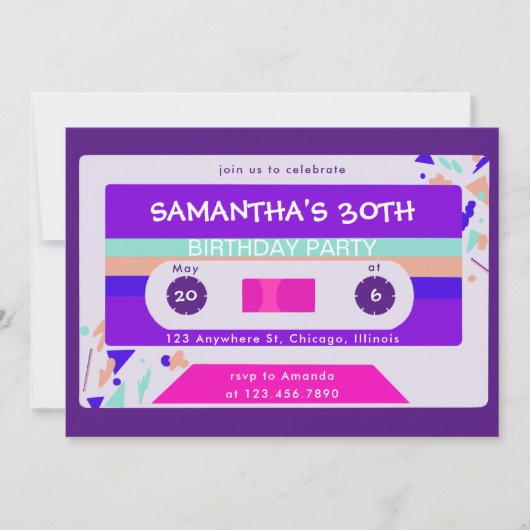 Retro Kleurrijk Cassettebandje Verjaardagsfeest Kaart (Voorkant)