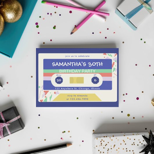 Retro Kleurrijk Cassettebandje Verjaardagsfeest Kaart