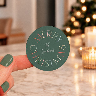 Retro Kleurrijk Groen Prettig Kerstfeest Ronde Sticker
