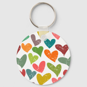 Retro Kleurrijk Groovy Valentijn Harten Patroon Sleutelhanger