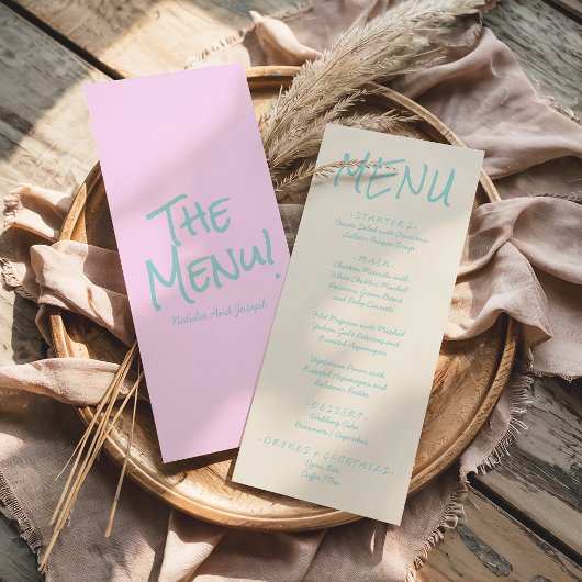 Retro Kleurrijk Handgeschreven Pastel Trouwmenu Menu