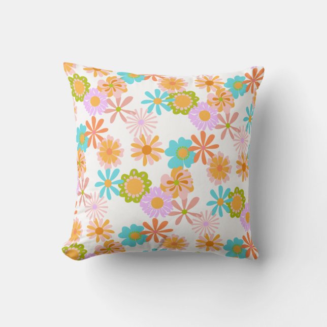 Retro Kleurrijk  Hippie Bloempatroon Kussen (Voorkant)