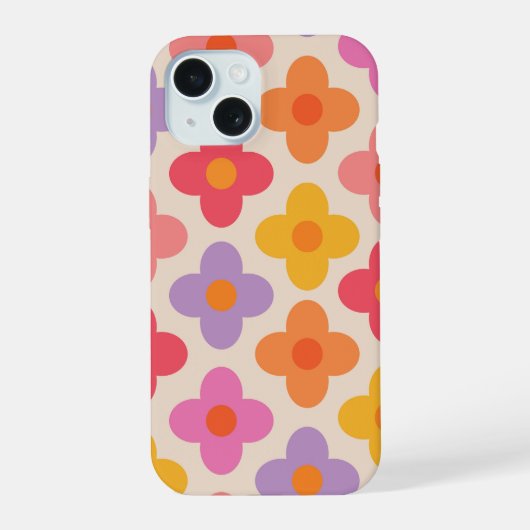 Retro Kleurrijk Hippie Mod Bloemen Patroon iPhone 15 Case (Achterkant)