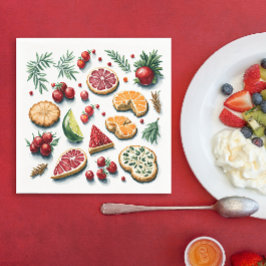 Retro Kleurrijk Kerst Koekje Waterverf Patroon Servet
