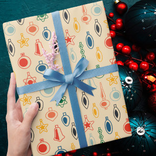 Retro Kleurrijk Klassiek Kerst Ornament Cadeaupapier