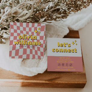Retro Kleurrijk Krachtig Groovy Geruit Boho Trendy Vierkante Visitekaartje