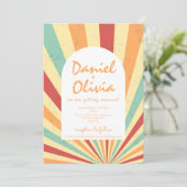 Retro Kleurrijk Met QR Huwelijksuitnodiging Kaart (Staand voorkant)