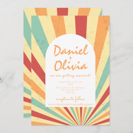 Retro Kleurrijk Met QR Huwelijksuitnodiging Kaart (Voorkant / Achterkant)