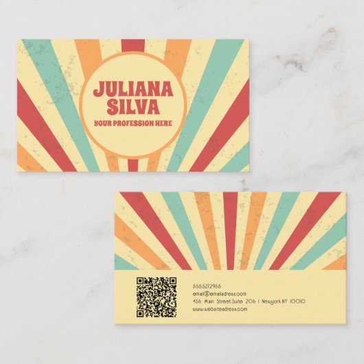 Retro kleurrijk met QR Visitekaartje (Voorkant / Achterkant)