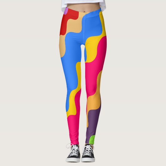 Retro kleurrijk schuin golvend patroon leggings (Voorkant)