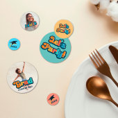 Retro kleurrijke 2 foto elk jaar afstuderen confetti