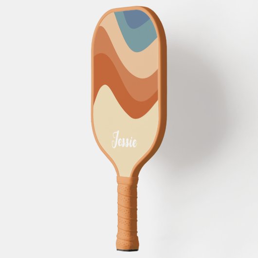 Retro Kleurrijke 70s Gebogen Strepen Pickleball Paddle (Links)