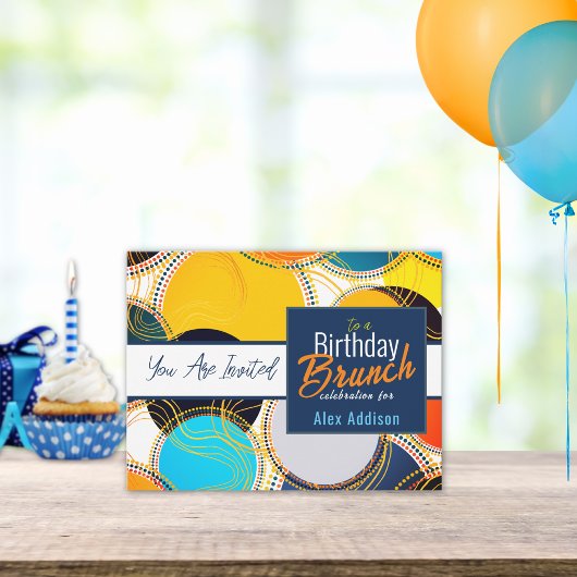 Retro Kleurrijke 80s Verjaardags Brunch Aankondigi Briefkaart