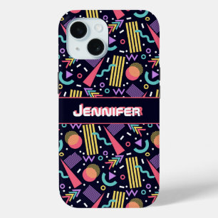 Retro Kleurrijke 90s  Geometrisch Gepersonaliseerd iPhone 15 Case