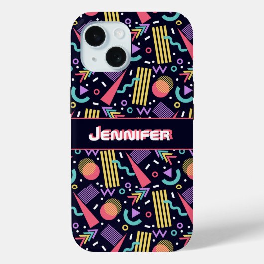 Retro Kleurrijke 90s  Geometrisch Gepersonaliseerd Case-Mate iPhone Case (Achterkant)