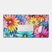 Retro Kleurrijke Abstracte Daisy Flowers Bureaumat (Keyboard & Muis)
