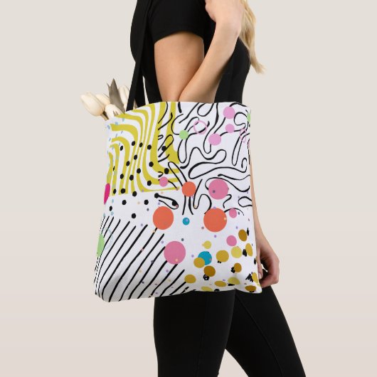 Retro Kleurrijke Abstracte Kunst Polka Dot Tote Bag (Dichtbij)