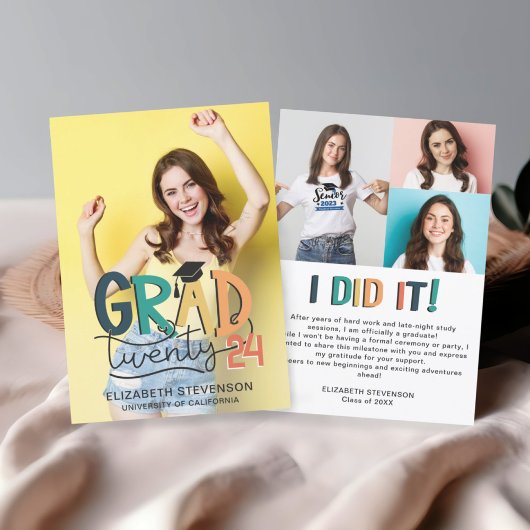 Retro kleurrijke afstudeerfeest 4 foto kaart