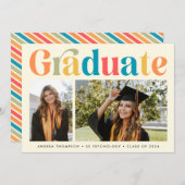 Retro Kleurrijke Afstuderen twee foto Afstuderen Aankondiging (Voorkant / Achterkant)